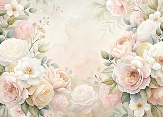 Pastel Floral Birthday Backdrop with White and Beige Blooms