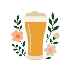 A refreshing glass of beer adorned with delicate floral arrangements