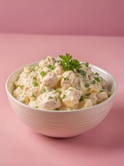Creamy Potato Salad in White Ceramic Bowl