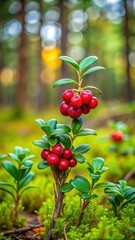 Mature wild cranberry plant in full bloom with flowers and leaves