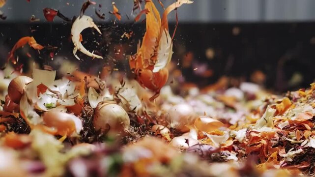 Medium shot of organic waste being processed into nutrientrich animal feed highlighting sustainable waste stream utilization for ecofriendly agriculture practices.