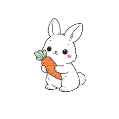 Cute Bunny Holding Carrot Line Art Illustration