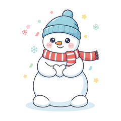 Cute Snowman Wearing Hat and Scarf – Christmas Illustration
