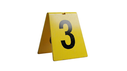 Yellow numbered sign with the number 3 isolated on transparent background