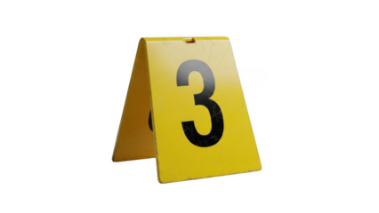 Yellow numbered sign with the number 3 isolated on transparent background