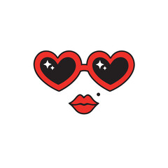 Heart Shaped Sunglasses and Lips Illustration