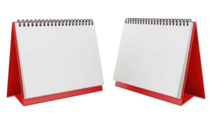Two red-spiral notepads standing upright