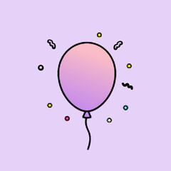Pink and purple gradient party balloon with retro pop art halftone dot pattern and squiggles, vector illustration