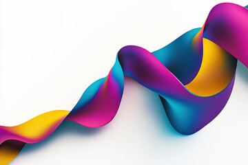 flowing translucent ribbon with vibrant gradient colors from purple to yellow to blue on white background
