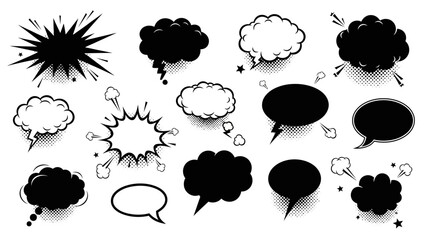 Comic Book Speech Bubbles and Explosive Shout Cloud Vector Set for Manga and Design © Rishi