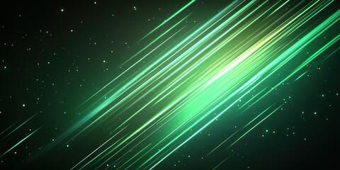 abstract digital background featuring diagonal green glowing light streaks and scattered sparkling dots on dark starry field