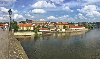 Prague Lesser Town Panoramic View with Castle and Vltava River