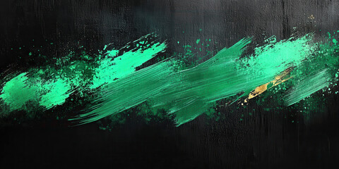 abstract teal green paint brush strokes diagonal slash on dark black grunge textured background