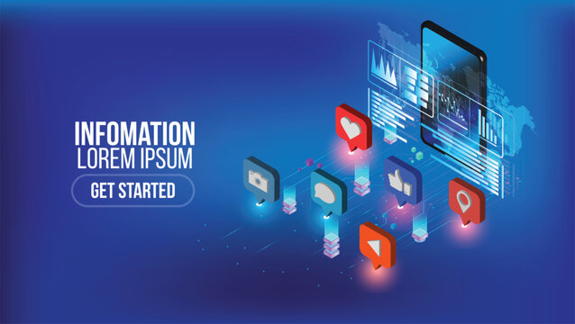 Information technology concept with social media icons and mobile device
