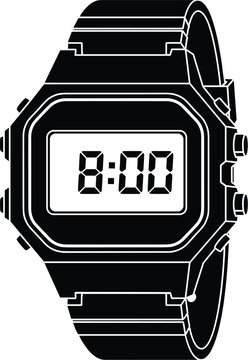 Black digital watch with white background