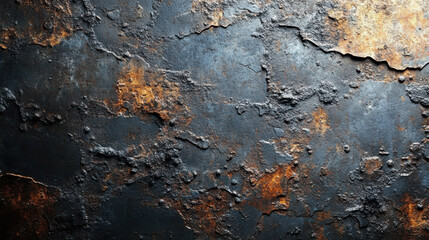 abstract rusted metal texture background dark blue tones orange corrosion patches peeling flakes rough surface metallic patina