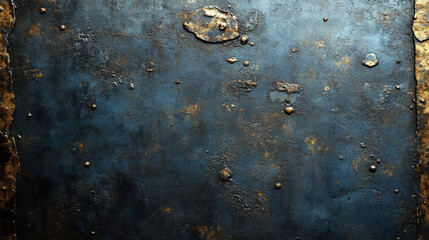 abstract rusted metal texture background dark blue tones orange corrosion patches peeling flakes rough surface metallic patina