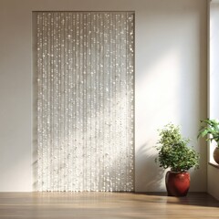 Modern Room Divider with Beaded Curtain and Potted Plant in Natural Light
