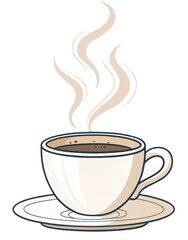 Obraz premium Aromatic Delight: A steaming cup of coffee, promising a rich and satisfying experience, rests gracefully on a delicate saucer. Capture the essence of warmth and pleasure.