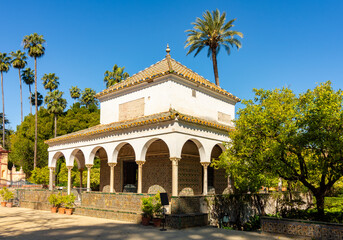 Obraz premium Pavilion of King Charles V in Seville Alcazar gardens, Spain