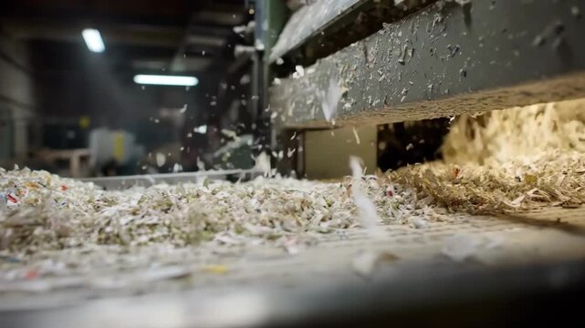 Medium shot capturing transformation of glossy mail into pulp showcasing the tactile process behind sustainable fiberboard production
