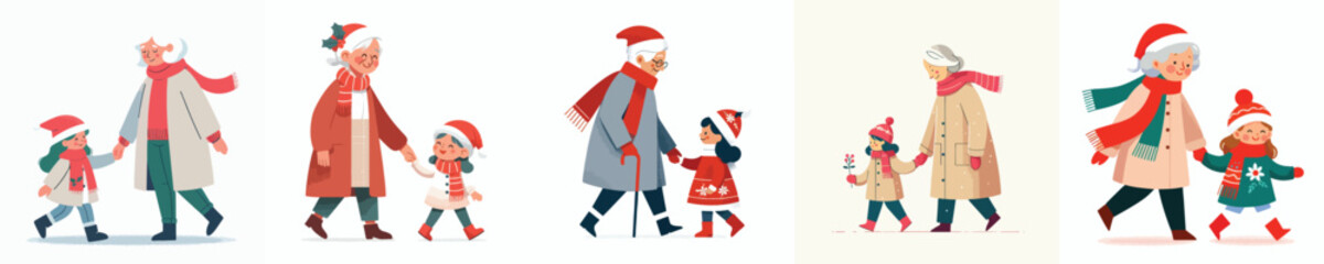 vector grandmother walking holding the hand of her granddaughter