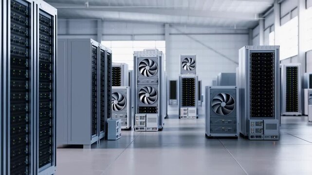 Modern data center with advanced servers and cooling systems in action