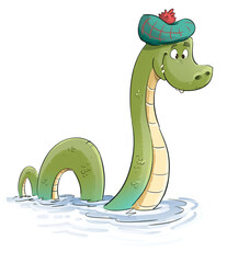 Funny Loch Ness Monster, isolated drawing