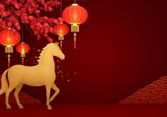 Chinese Horse Year With Lantern And Empty Space Background Happy Chinese New Year Horse Design