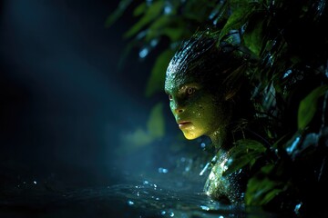Green Water Humanoid Creature in Mystical River Scene
