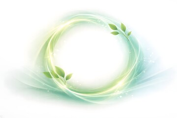 Abstract green background with circular patterns and colorful light waves creates a vector design featuring motion swirls and energy curves for a decorative art backdrop