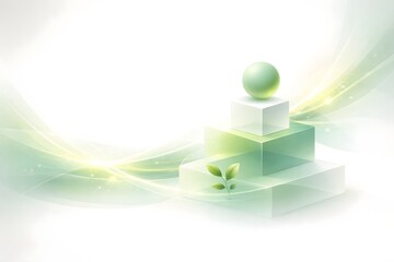Abstract green background vector illustration with 3d spheres and wave patterns representing a sustainable green energy concept through tech design curves and blue light arrow elements