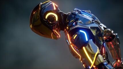 Sleek Metallic Android in Dramatic Neon Light
