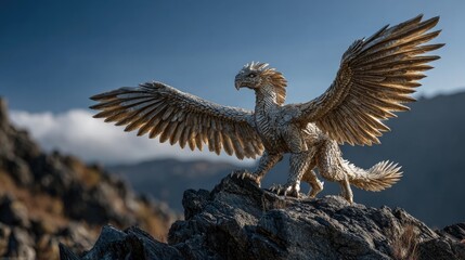 Majestic Dragon Garuda Hybrid Soaring Above Mountains
