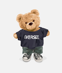 cute bear doll in oversize t shirt vector illustration