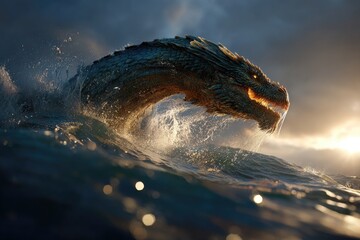 Giant Reptilian Ocean Creature with Wet Scales
