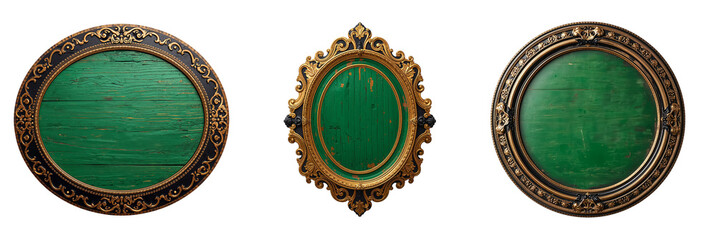 Vintage wooden oval board sign isolated on transparent background