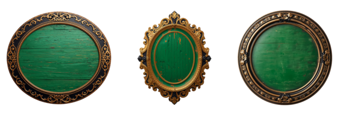 Vintage wooden oval board sign isolated on transparent background