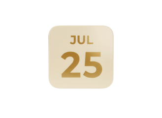 Frosted gold tinted glassmorphism calendar date icon floating isolated on a clean white background for modern app UI design with soft light reflections.