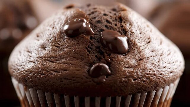 Delicious Chocolate Muffin with Melted Chips Freshly Baked Dessert