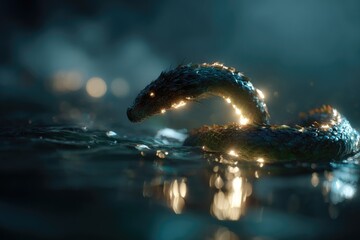 Serene Mystical Dragon Coiled by Calm Sacred Lake
