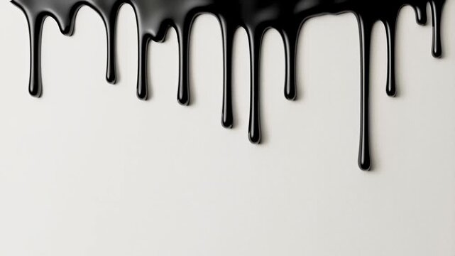 Black liquid dripping down white surface: dynamic flow and contrast in motion