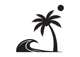 Beach with Palm Tree icon, Beach with Palm Tree silhouette vector
