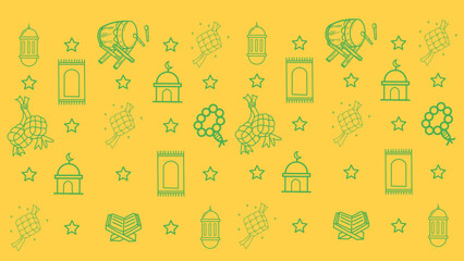 Ketupat rice dumpling asian traditional food, hand drawn of for Eid Al-Fitr, indonesian traditional food, Seamless patern islamic icon set outline. Hand-drawn doodle ketupat "Happy Eid Mubarak"