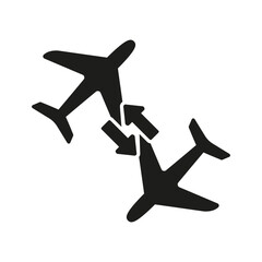 Airplane Exchange Silhouette Icon. Flight Transfer, Airline Connection, And Travel Coordination Solid Symbol. Aviation Logistics. Isolated Vector Illustration