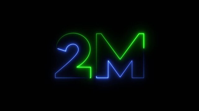 2m one million neon glowing text number animation, social media views counter -2m views 2M views text animation,2m number 4k video animation.2M text animation on black background.