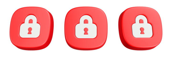 padlock 3d rendering icon red button