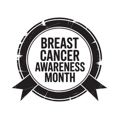 Fototapeta premium Black and white ribbon emblem promoting breast cancer awareness month