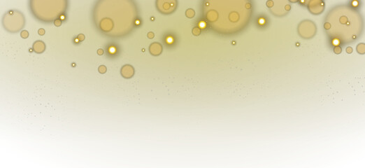 Soft golden bokeh particles and floating dust overlay isolated on transparent background
