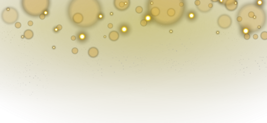 Soft golden bokeh particles and floating dust overlay isolated on transparent background